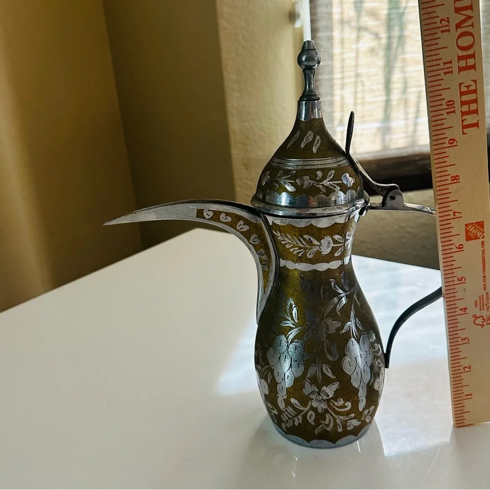 Vintage Dallah Coffee Set Brass Etched